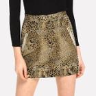 Shein Leopard Zipper Denim Skirt