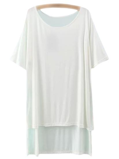 Shein White Short Sleeve Dipped Hem Casual T-shirt
