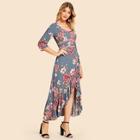 Shein Laser Cut Floral Ruffle Trim Dress