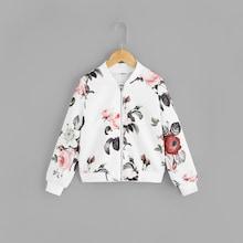 Shein Girls Zip Up Floral Jersey Bomber Jacket