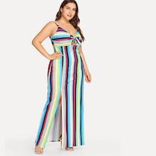 Shein Plus Cold Shoulder High-slit Striped Dress