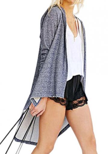 Rosewe Hooded Collar Grey High Low Cardigan