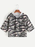 Shein Camouflage Print Hooded Crop T-shirt