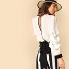 Shein Gathered Sleeve Bow Tied Back Top