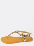 Shein Metallic Beaded T-strap Sandals Gold
