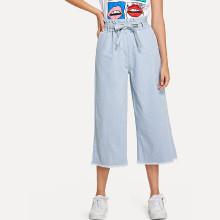 Shein Raw Hem Tie Waist Wide Leg Jeans