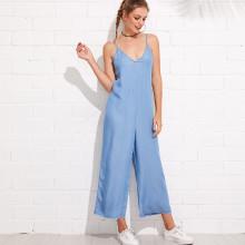 Shein Wide Leg Cami Denim Jumpsuit