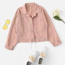 Shein Denim Drop Shoulder Dual Pocket Jacket