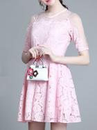 Shein Pink Contrast Gauze Eyelash Lace Dress