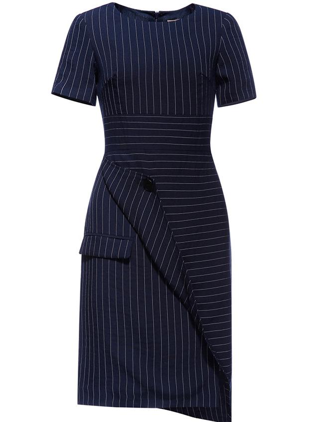 Shein Navy Crew Neck Striped Asymmetric Dress