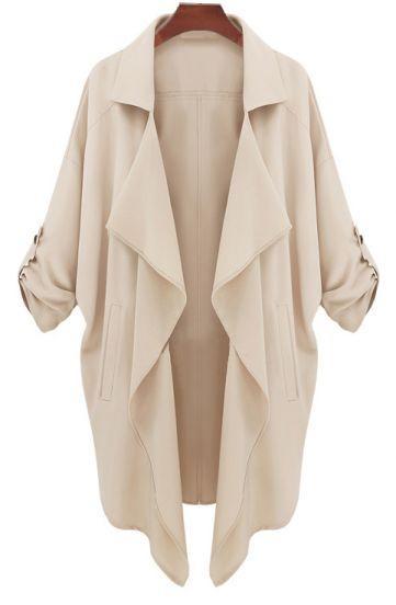 Shein Beige Long Sleeve Casual Loose Pockets Coat