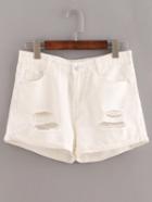 Shein White Ripped Cuffed Denim Shorts