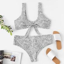 Shein Plus Knot Front Dot Print Bikini Set
