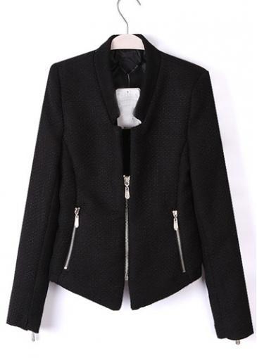 Rosewe Ol Style Long Sleeve Solid Black Suits With Zip