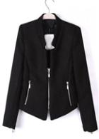 Rosewe Ol Style Long Sleeve Solid Black Suits With Zip