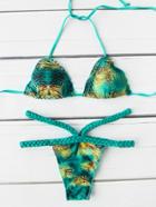 Shein Graphic Print Braided Strap Triangle Bikini Set