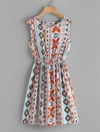 Shein Aztec Print Elastic Waist Swing Dress