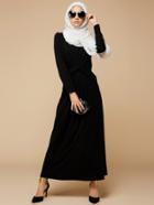 Shein Black Long Sleeve Beaded Abaya Dress