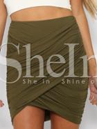 Shein Army Green Ruched Bodycon Skirt