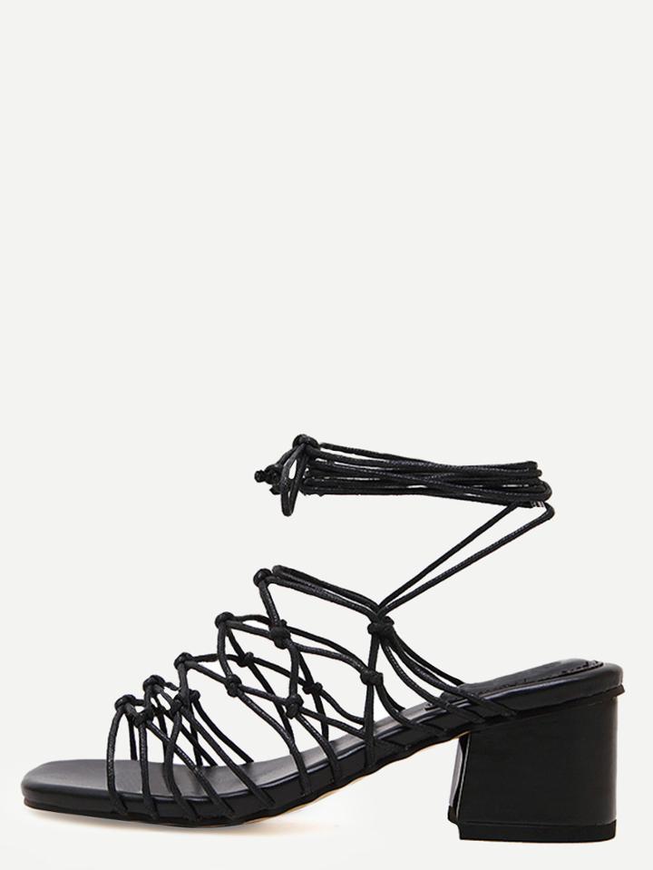 Shein Black Peep Toe Strappy Chunky Pumps