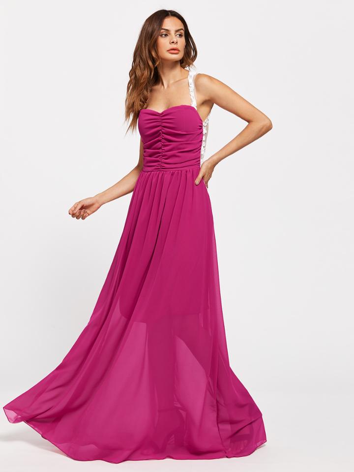 Shein Mesh Paneled See-through Back Ruched Dress
