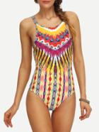 Shein Tribal Print Crisscross One-piece Swimwear