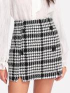 Shein Double Button Houndstooth Skirt