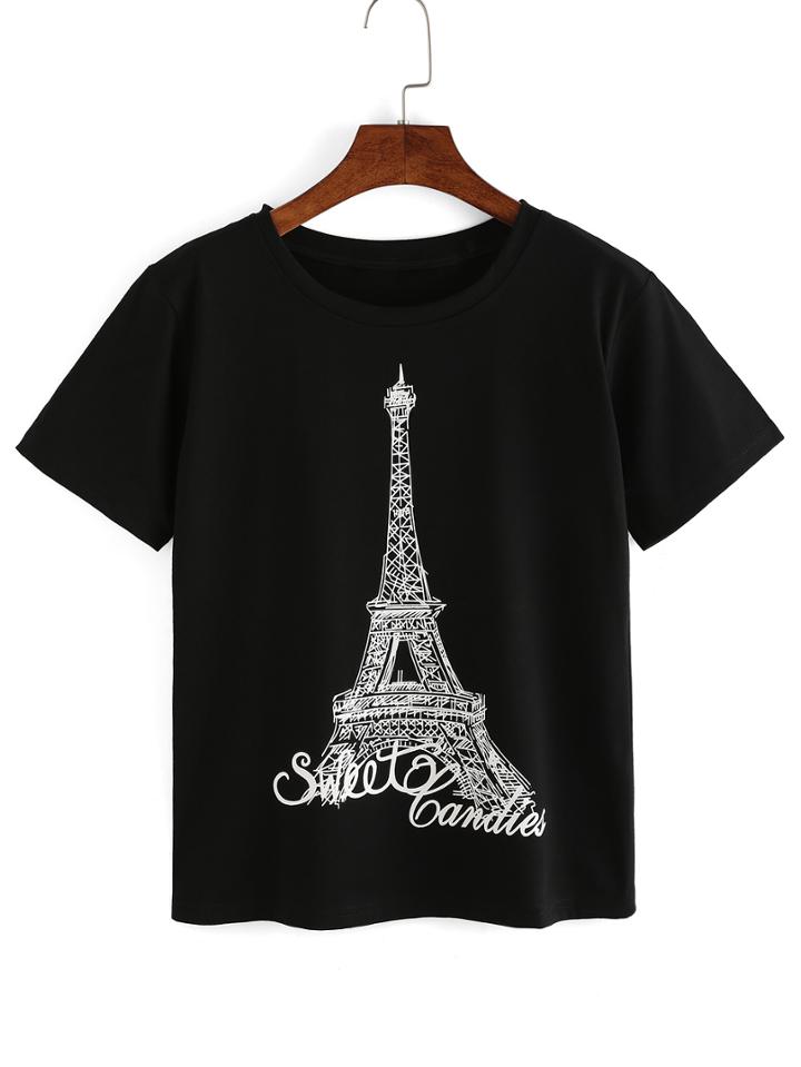 Shein Eiffel Tower Print T-shirt