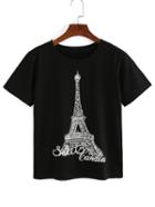 Shein Eiffel Tower Print T-shirt
