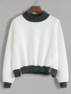 Shein Contrast Trim Mock Neck Slit Striped Texture Sweatshirt