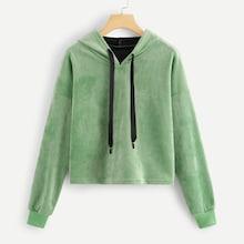 Shein Drawstring Hoodie Solid Sweatshirt