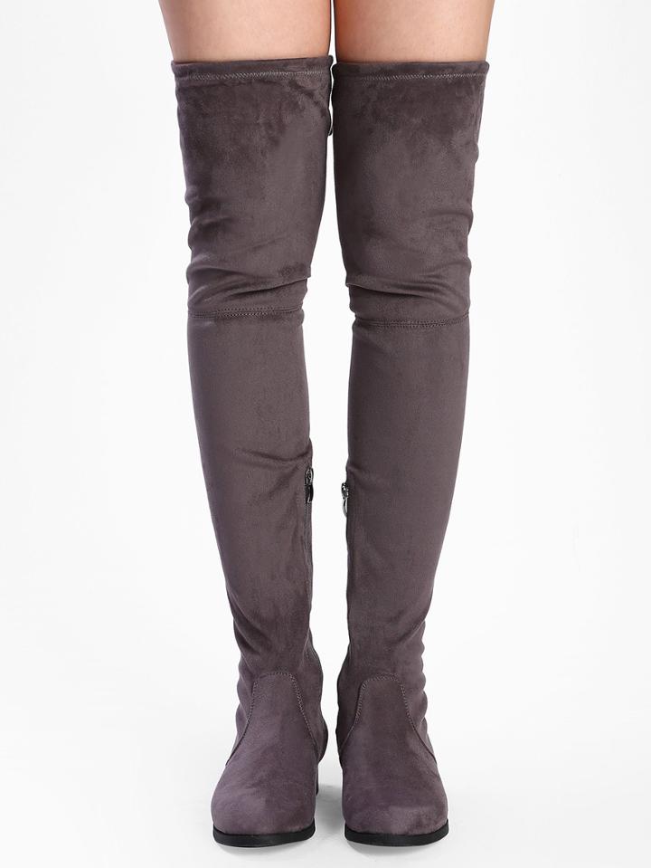 Shein Grey Round Toe Lace Up Boots