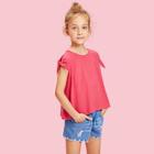 Shein Girls Knot Sleeve Button Back Blouse