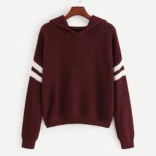 Shein Varsity Striped Sleeve Hooded Sweater