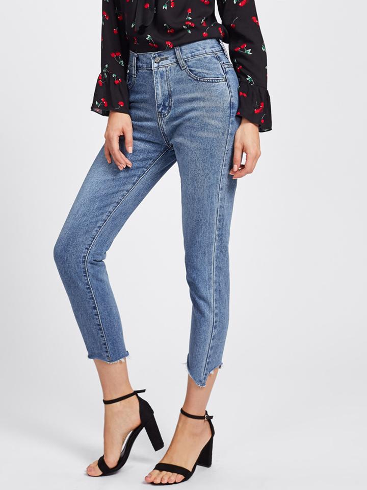 Shein Asymmetric Raw Hem Capri Jeans
