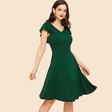 Shein Butterfly Sleeve Zip Back Solid Dress