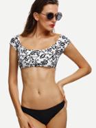 Shein Contrast Leaf Print Crop Rash Guard Swimwear