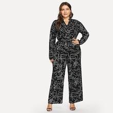 Shein Plus Random Print V-neck Jumpsuit
