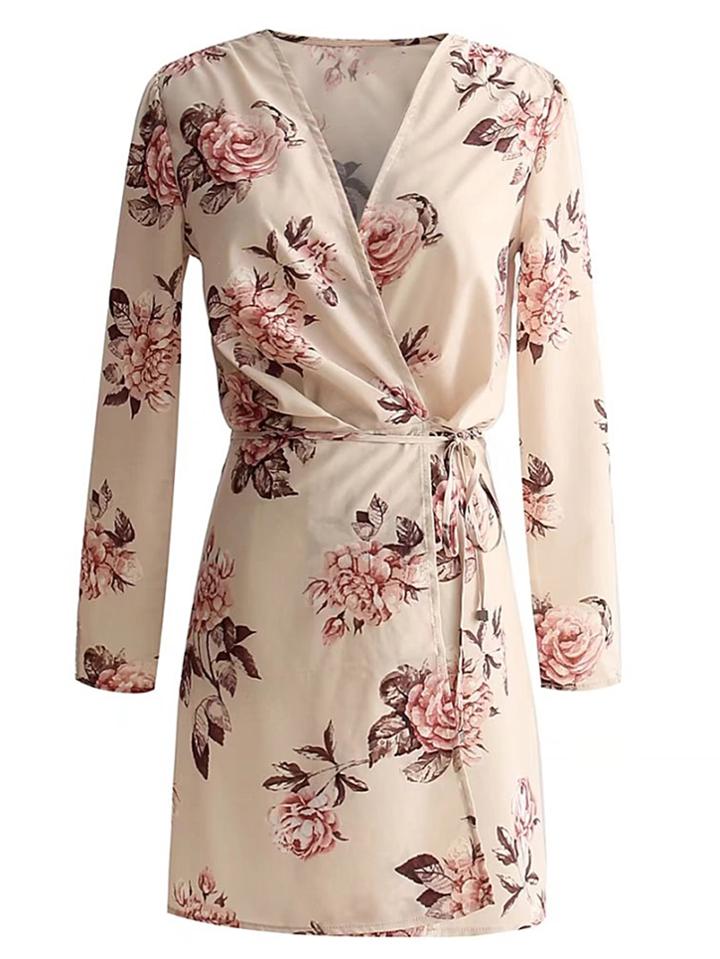 Shein Floral Print Tie Waist Wrap Dress