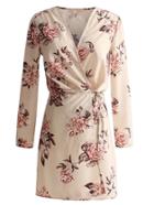 Shein Floral Print Tie Waist Wrap Dress