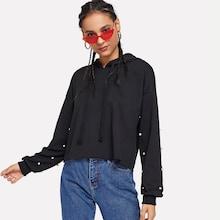 Shein Pearls Beaded Drawstring Sweatshirt