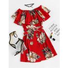 Shein Floral Print Layered A Line Dress With Belt