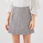 Shein Double Breasted Frayed Edge Tweed Skirt