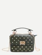 Shein Green Studded Pu Chain Bag With Handle