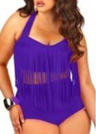 Rosewe Fringe Decorated Solid Purple Summer Bikini