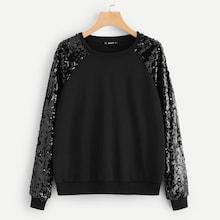 Shein Contrast Sequin Raglan Sleeve Pullover