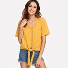 Shein Single Breasted Knot Hem Blouse