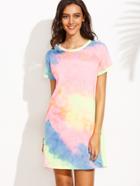 Shein Multicolor Tie-dye Print Short Sleeve Shift Dress