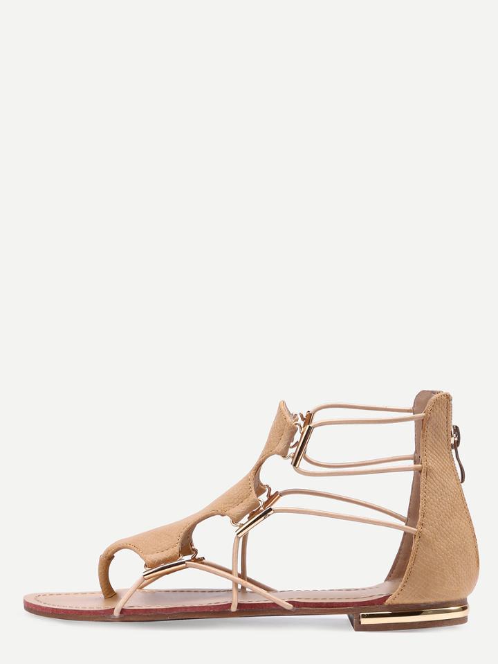 Shein Camel Zipper Cut Out Flip Flat Sandals