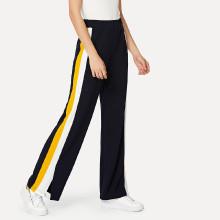 Shein Striped Panel Slit Hem Pants